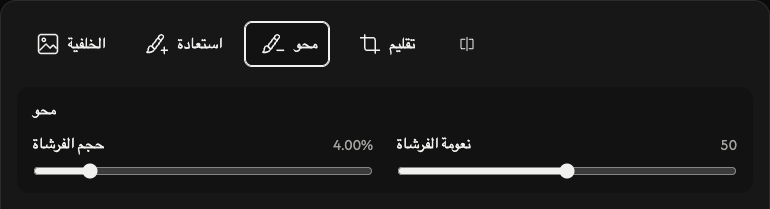 خيارات المسح: حجم الفرشاة ونعومتها.