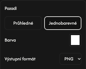 Možnosti pozadí: průhlednost, jednobarevná výplň, barva a výstupní formát.