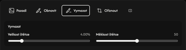 Možnosti mazání: velikost a měkkost štětce.