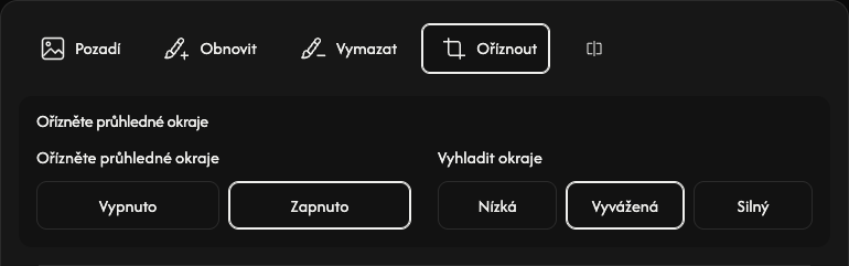 Možnosti ořezu: průhledné okraje a vyhlazení hran.