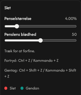 Sletteindstillinger: penselstørrelse og penslens blødhed.