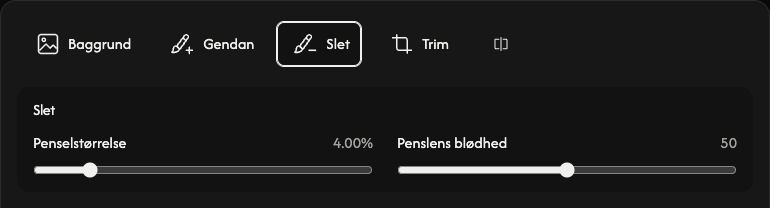 Sletteindstillinger: penselstørrelse og penslens blødhed.