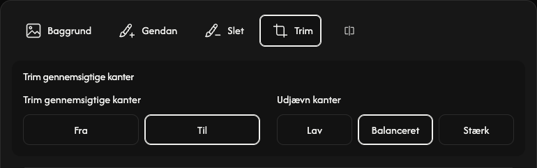 Beskæringsindstillinger: gennemsigtige margener og kantudjævning.