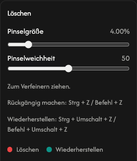 Radiereroptionen: Pinselgröße und Pinselweichheit.