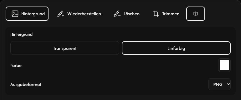Hintergrundoptionen: Transparenz, Volltonfarbe, Farbe und Ausgabeformat.