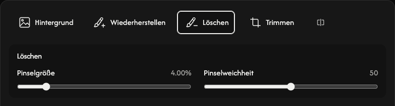 Radiereroptionen: Pinselgröße und Pinselweichheit.