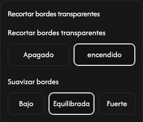 Opciones de recorte: márgenes transparentes y suavizado del borde.