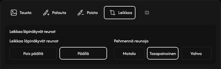 Rajausasetukset: läpinäkyvät reunukset ja reunojen tasoitus.