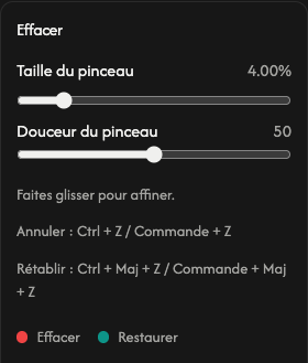 Options d’effacement : taille et douceur du pinceau.