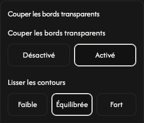 Options de rognage : marges transparentes et lissage des contours.