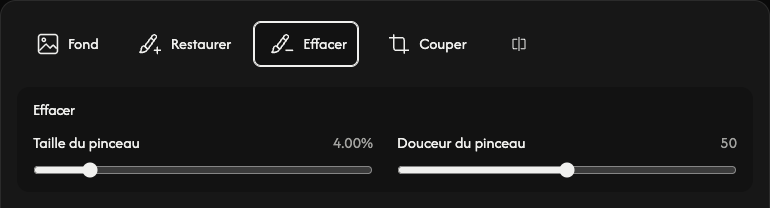 Options d’effacement : taille et douceur du pinceau.