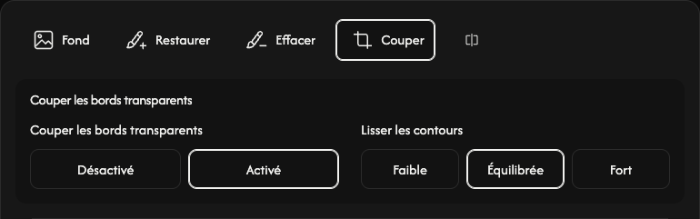 Options de rognage : marges transparentes et lissage des contours.