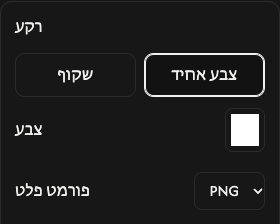 אפשרויות רקע: שקיפות, צבע אחיד, צבע ופורמט פלט.