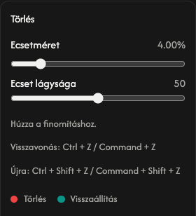 Törlési beállítások: ecsetméret és ecsetlágyság.