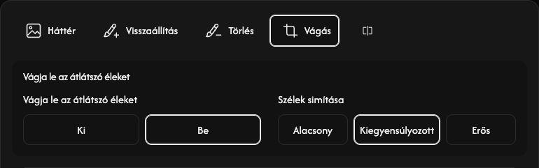 Vágási beállítások: átlátszó margók és élsimítás.