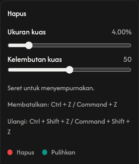Opsi penghapus: ukuran dan kelembutan kuas.