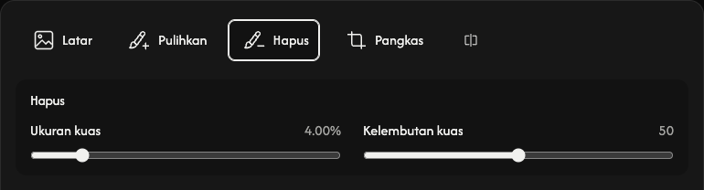 Opsi penghapus: ukuran dan kelembutan kuas.