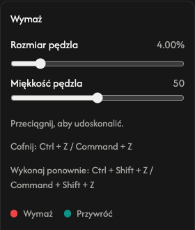 Opcje wymazywania: rozmiar i miękkość pędzla.