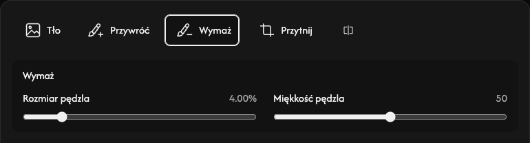Opcje wymazywania: rozmiar i miękkość pędzla.