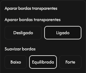 Opções de corte: margens transparentes e suavização da borda.