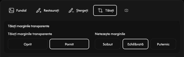 Opțiuni de decupare: margini transparente și netezirea marginilor.