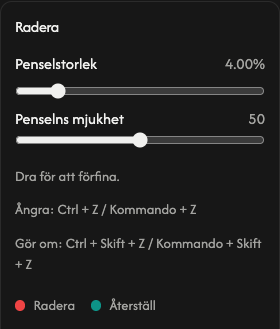 Raderingsalternativ: penselstorlek och penselmjukhet.