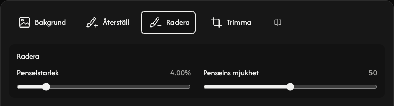 Raderingsalternativ: penselstorlek och penselmjukhet.