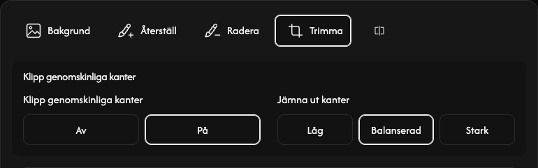 Beskärningsalternativ: genomskinliga marginaler och kantutjämning.