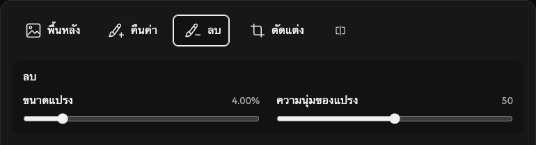 ตัวเลือกลบ: ขนาดแปรงและความนุ่มของแปรง