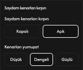 Kırpma seçenekleri: şeffaf boşluklar ve kenar yumuşatma.