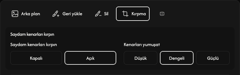 Kırpma seçenekleri: şeffaf boşluklar ve kenar yumuşatma.