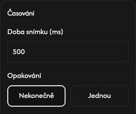 Nastavení Časování v Tvorba GIFů s dobou snímku 500 ms a vybranou možností Nekonečně.