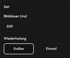 Zeit-Einstellungen von GIF erstellen mit 500 ms Anzeigedauer und ausgewähltem Endlos.
