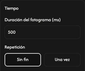Ajustes de Tiempo de Crear GIF, con una duración de 500 ms y Sin fin seleccionado.
