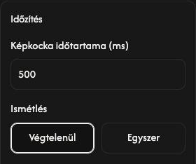 A GIF-készítő Időzítés beállításai: 500 ms képkockaidő, a Végtelenül kiválasztva.