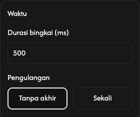 Pengaturan Waktu di Pembuat GIF, dengan durasi bingkai 500 ms dan Tanpa akhir dipilih.