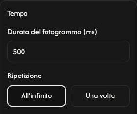 Impostazioni Tempo di Crea GIF, con durata di 500 ms e All’infinito selezionato.