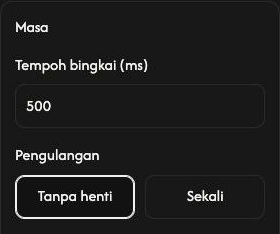 Tetapan Masa dalam Pembuat GIF, dengan tempoh bingkai 500 ms dan Tanpa henti dipilih.
