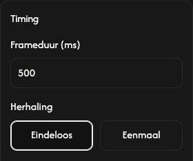 Timing-instellingen van GIF maken, met een frameduur van 500 ms en Eindeloos geselecteerd.