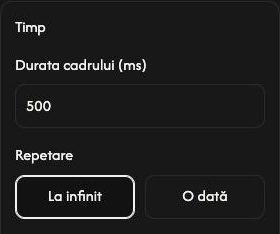Setările Timp din Creator de GIF-uri, cu durata cadrului de 500 ms și La infinit selectat.