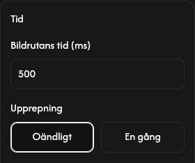 Tid-inställningar i Skapa GIF, med visningstiden 500 ms och Oändligt valt.